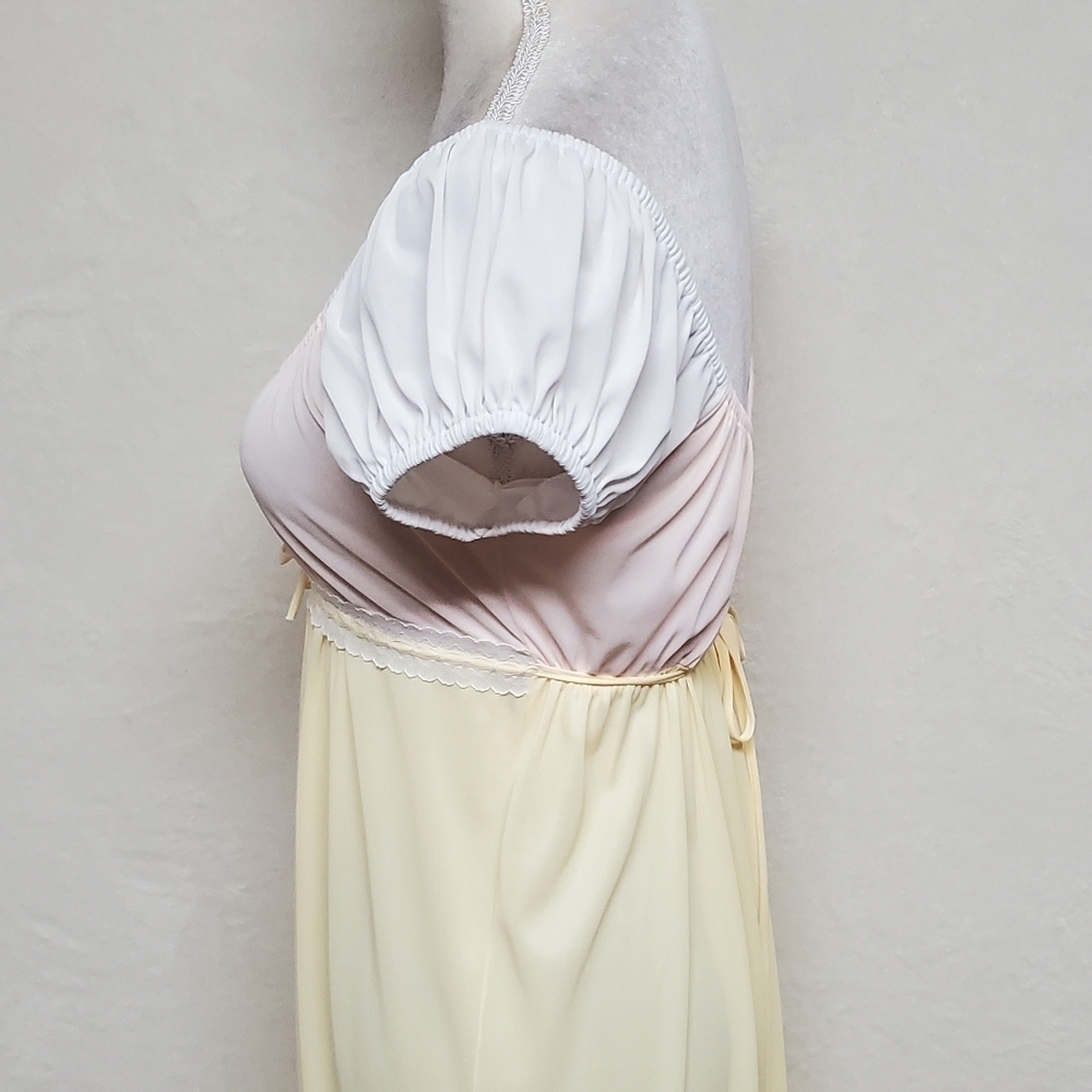 1960s Vintage Jrs by Barad Regencycore Pink Yellow Off-Shoulder Lace Nightgown - Picture 10 of 16